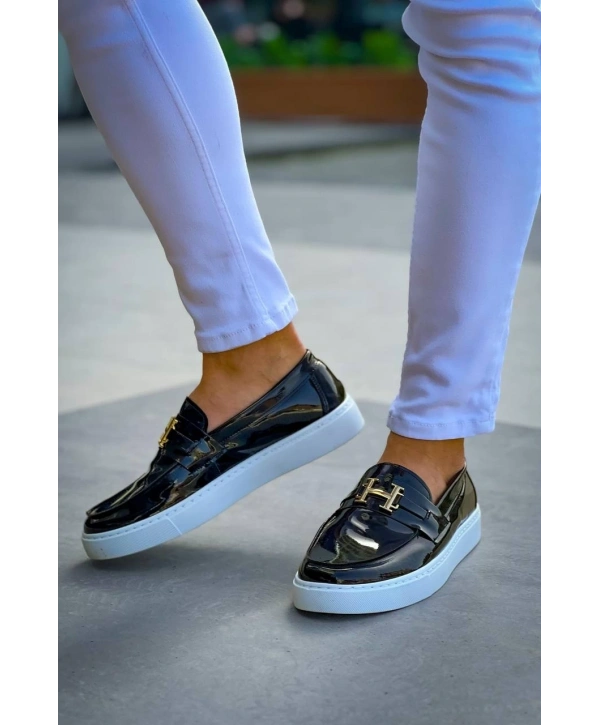 KB-027  Kuback Bağcıksız Siyah Rugan H Günlük Erkek Ayakkabı