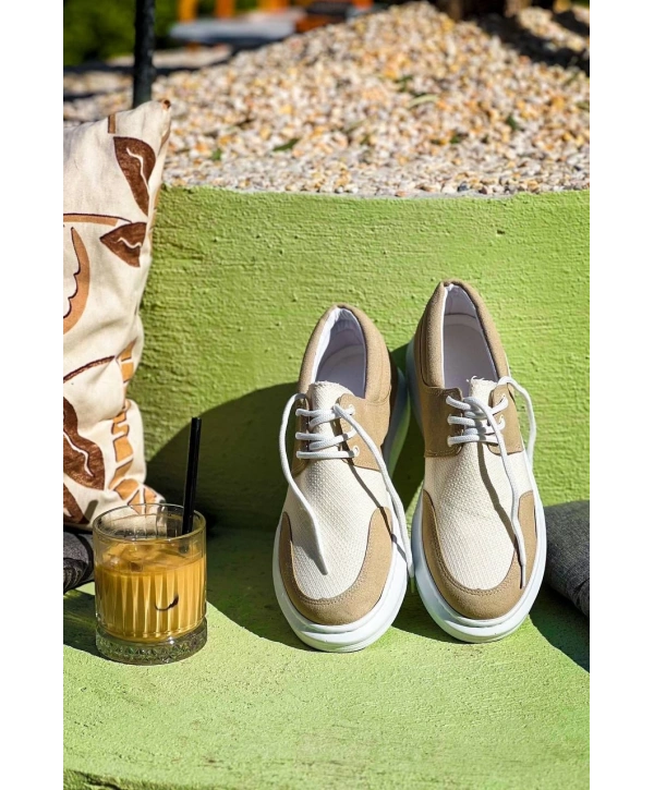 KB-042  Kuback Bağcıklı Bej Günlük Erkek Ayakkabı