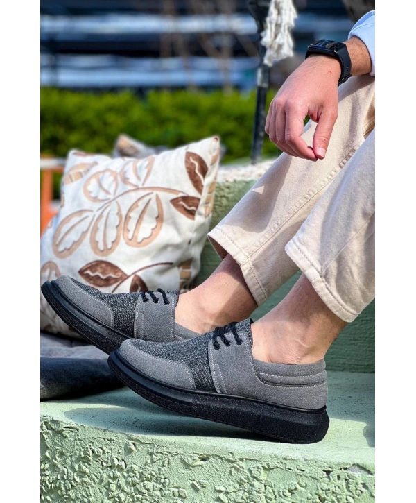 KB-042  Kuback Bağcıklı Gri Siyah Taban Günlük Erkek Ayakkabı