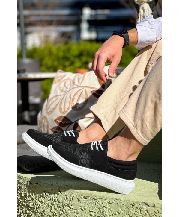 KB-042  Kuback Bağcıklı  Siyah Deri Tozu Beyaz Taban Günlük Erkek Ayakkabı