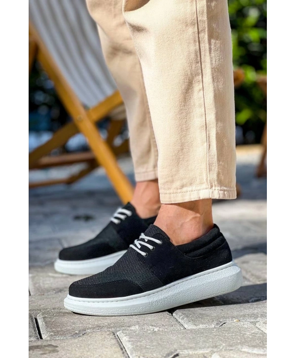 KB-042  Kuback Bağcıklı  Siyah Deri Tozu Beyaz Taban Günlük Erkek Ayakkabı