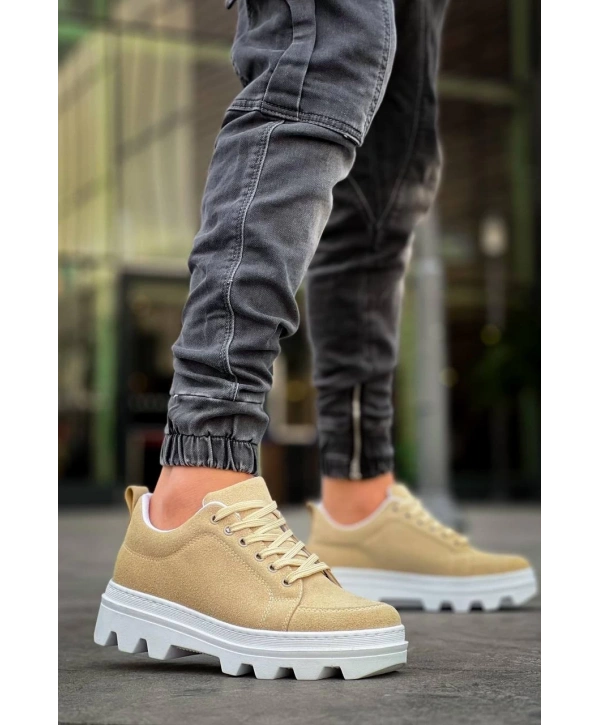 KB-056 Kuback Bej Süet Beyaz Yüksek Taban Günlük Spor Ayakkabı