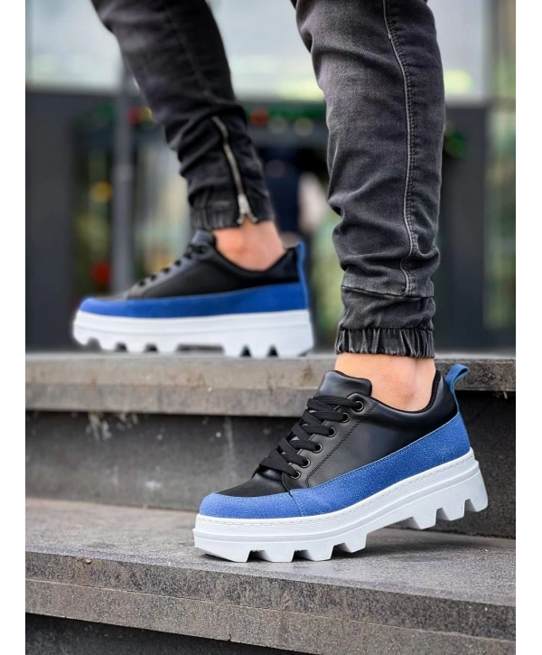 KB-056 Kuback Siyah Mavi Detaylı Beyaz Yüksek Taban Günlük Spor Ayakkabı