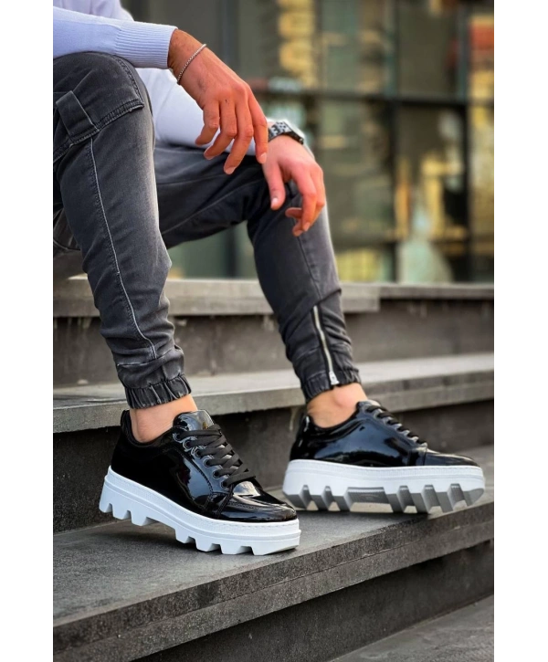 KB-056 Kuback Siyah Rugan Beyaz Yüksek Taban Günlük Spor Ayakkabı