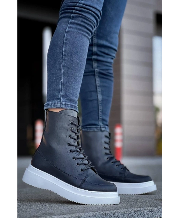 KB-0991  MRTNM Siyah Cilt Yüksek Taban  Bağcıklı  Postal Bot