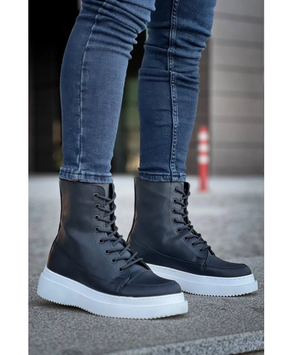 KB-0991  MRTNM Siyah Cilt Yüksek Taban  Bağcıklı  Postal Bot