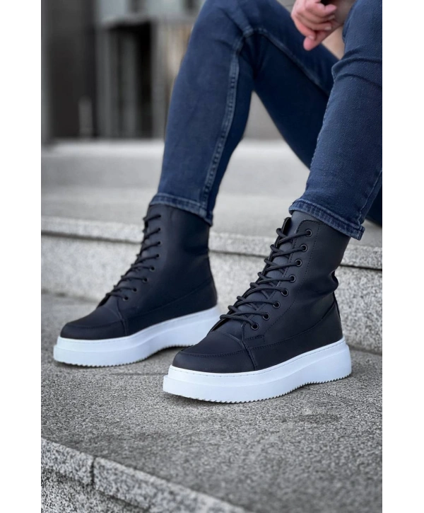 KB-0991  MRTNM Siyah Cilt Yüksek Taban  Bağcıklı  Postal Bot