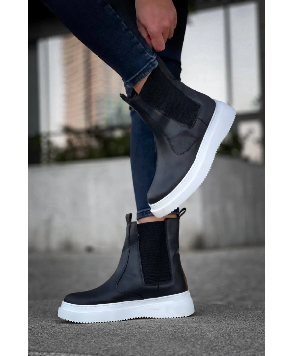 KB-0992  MRTNM Siyah Cilt  Yüksek Taban  Lastikli Erkek Bot