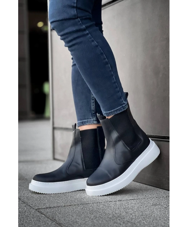 KB-0992  MRTNM Siyah Cilt  Yüksek Taban  Lastikli Erkek Bot