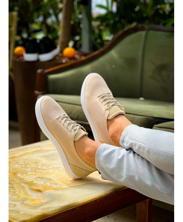 KB-101 Kuback Bej Triko Bağcıklı Günlük Erkek Ayakkabı