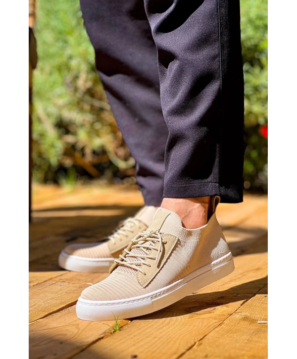 KB-110  Kuback Bej Triko Yüksek Taban Bağcıklı Günlük Erkek Ayakkabı