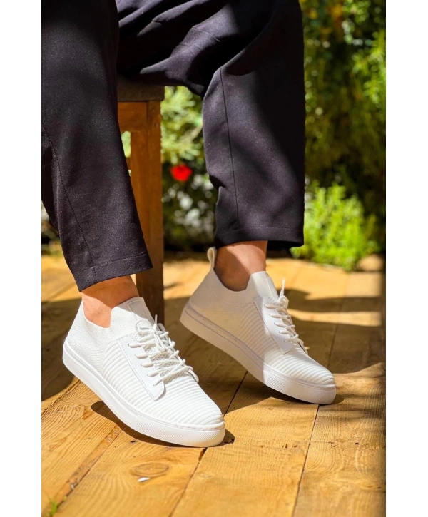 KB-110  Kuback Beyaz Triko Yüksek Taban Bağcıklı Günlük Erkek Ayakkabı