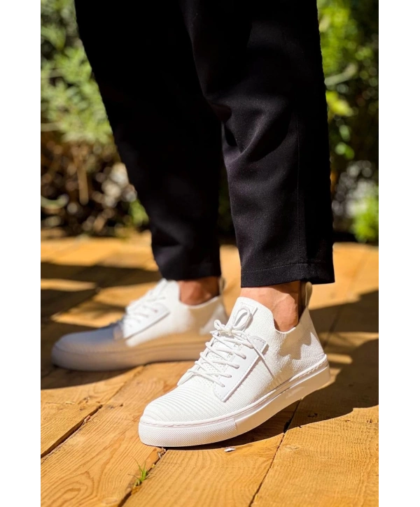 KB-110  Kuback Beyaz Triko Yüksek Taban Bağcıklı Günlük Erkek Ayakkabı