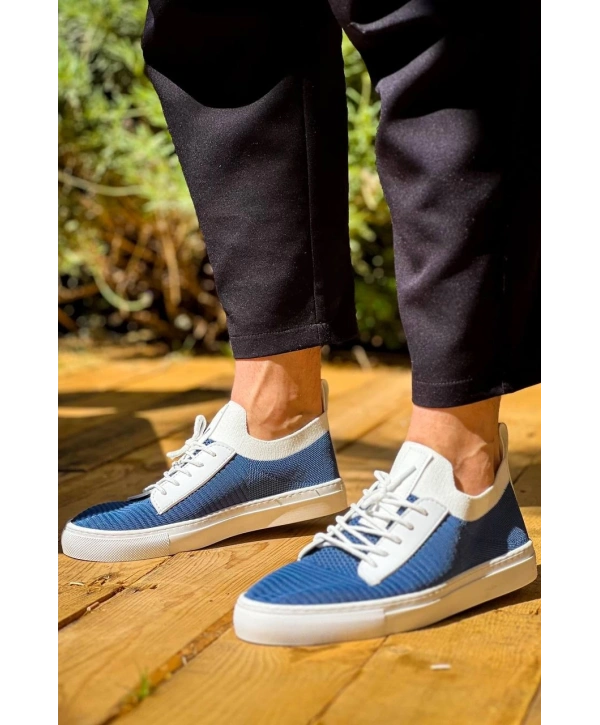 KB-110  Kuback Mavi Triko Yüksek Taban Bağcıklı Günlük Erkek Ayakkabı