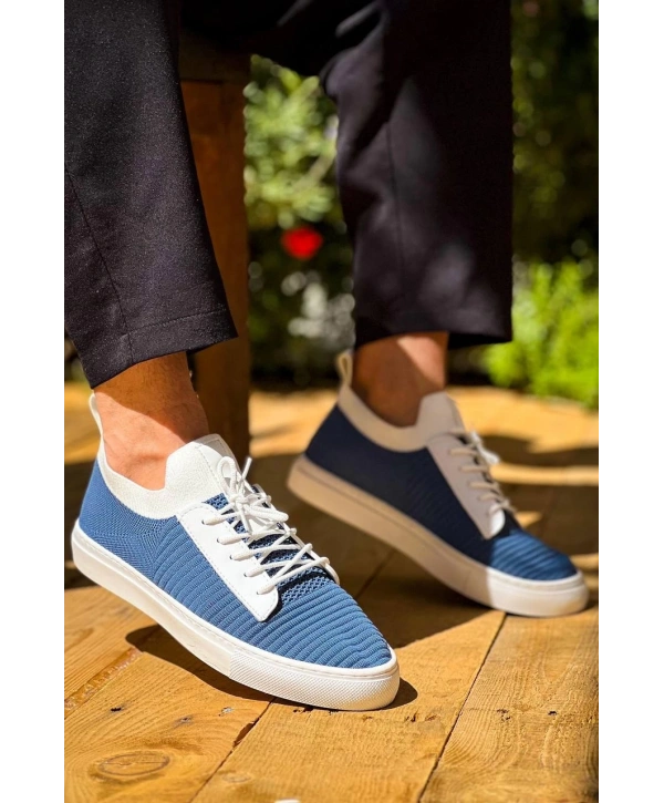 KB-110  Kuback Mavi Triko Yüksek Taban Bağcıklı Günlük Erkek Ayakkabı