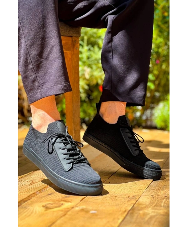 KB-110  Kuback Siyah Triko Siyah Yüksek Taban Bağcıklı Günlük Erkek Ayakkabı