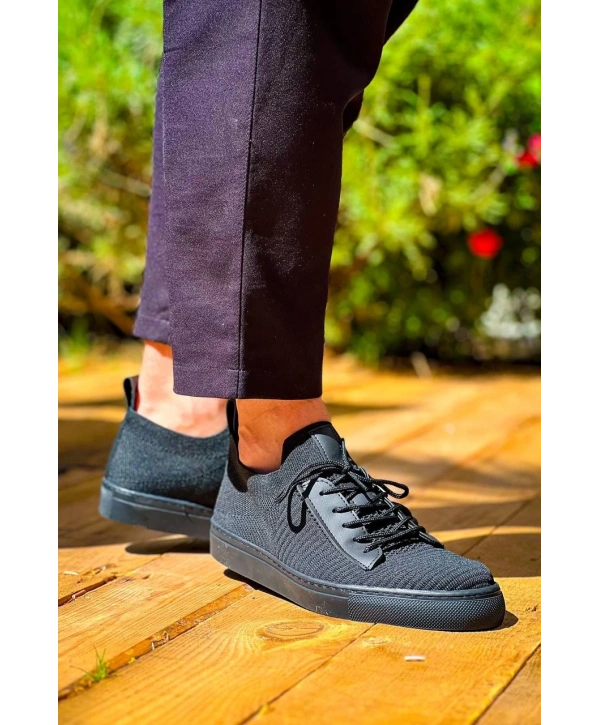 KB-110  Kuback Siyah Triko Siyah Yüksek Taban Bağcıklı Günlük Erkek Ayakkabı