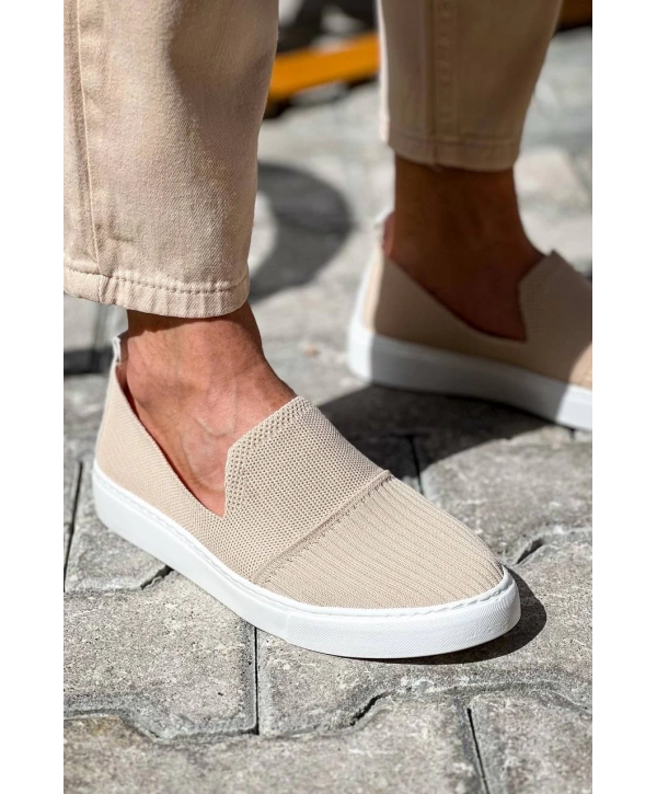 KB-114  Kuback  Bej Triko Yüksek Taban Bağcıksız Günlük Erkek Ayakkabı