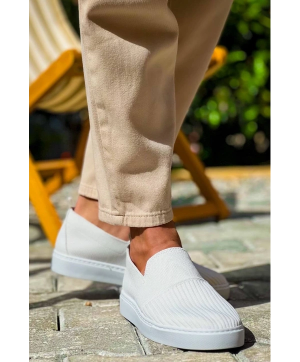 KB-114  Kuback Beyaz Triko Yüksek Taban Bağcıksız Günlük Erkek Ayakkabı