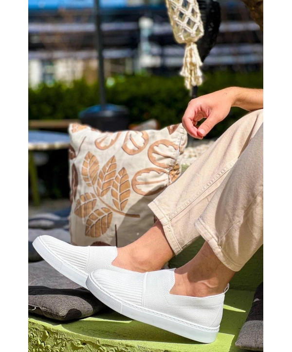 KB-114  Kuback Beyaz Triko Yüksek Taban Bağcıksız Günlük Erkek Ayakkabı