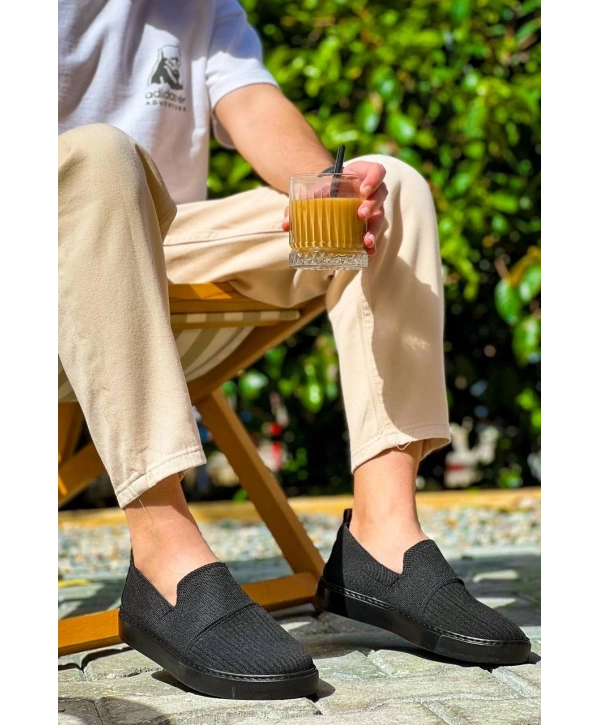 KB-114  Kuback Siyah Triko Siyah  Yüksek Taban Bağcıksız Günlük Erkek Ayakkabı