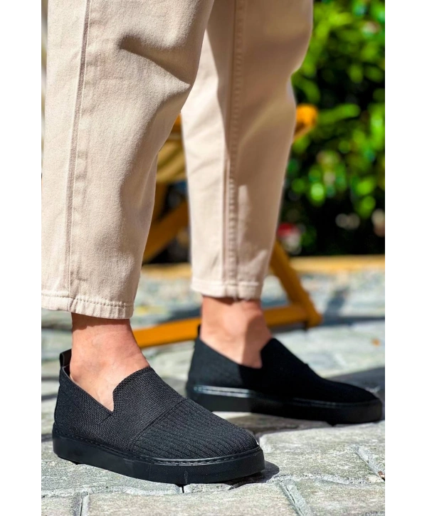 KB-114  Kuback Siyah Triko Siyah  Yüksek Taban Bağcıksız Günlük Erkek Ayakkabı