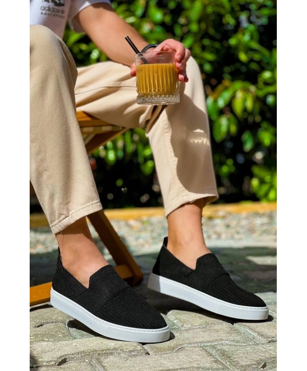 KB-114  Kuback Siyah Triko Yüksek Taban Bağcıksız Günlük Erkek Ayakkabı