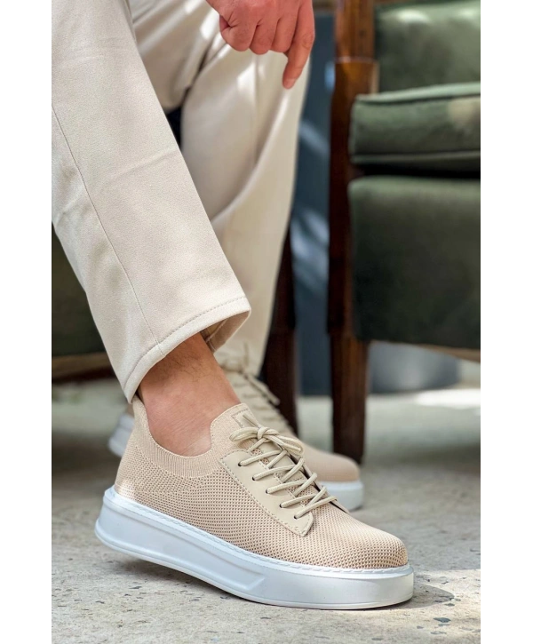KB-116 MRTNM Bej Bağcıklı Triko Günlük Erkek Ayakkabı