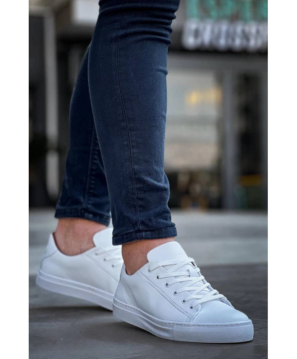 KB-122  Kuback Beyaz Cilt Yüksek Taban Bağcıklı Günlük Erkek Ayakkabı