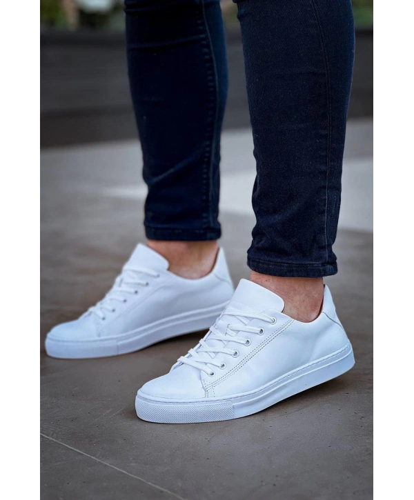 KB-122  Kuback Beyaz Cilt Yüksek Taban Bağcıklı Günlük Erkek Ayakkabı