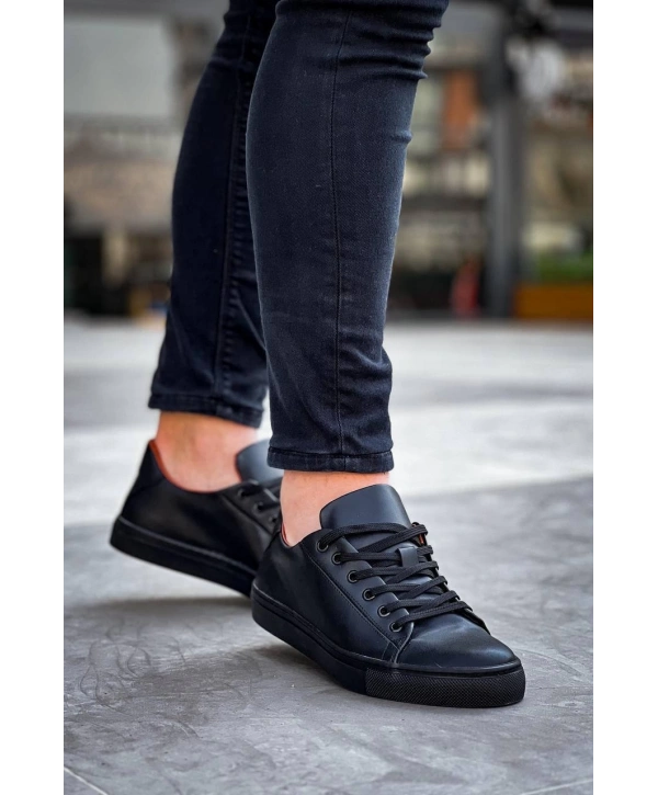 KB-122  Kuback Siyah Cilt Siyah Yüksek Taban Bağcıklı Günlük Erkek Ayakkabı