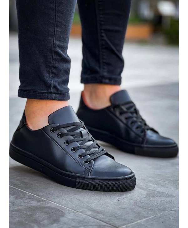 KB-122  Kuback Siyah Cilt Siyah Yüksek Taban Bağcıklı Günlük Erkek Ayakkabı