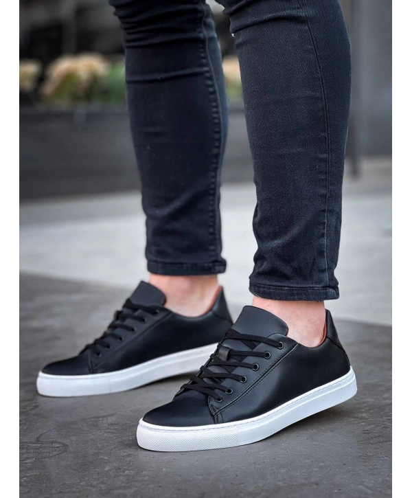 KB-122  Kuback Siyah Cilt Yüksek Taban Bağcıklı Günlük Erkek Ayakkabı