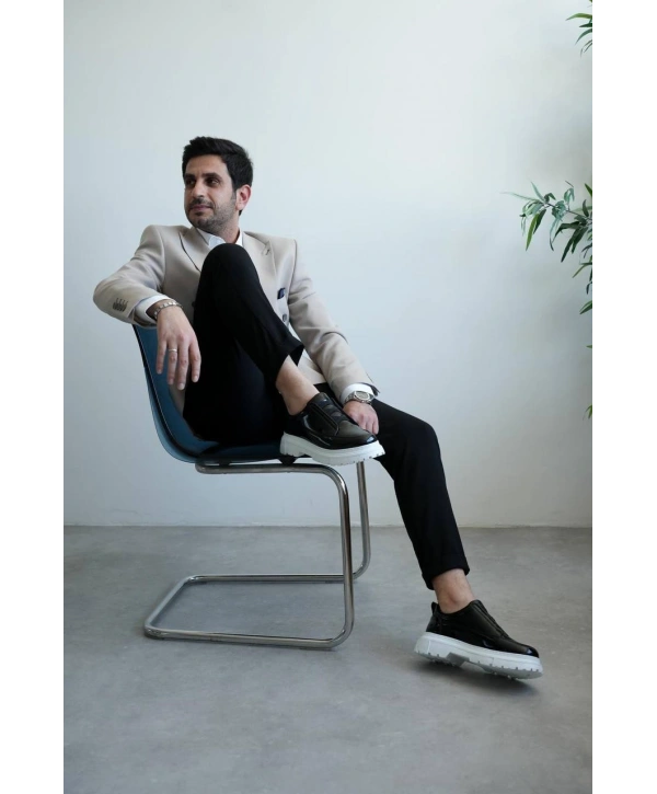 KB-703 Kuback Siyah Rugan Lastikli Günlük Erkek Ayakkabı