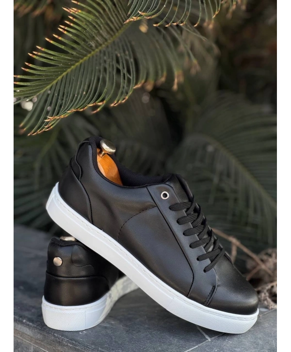 KB-BX1  Kuback Siyah Cilt Yüksek Beyaz Taban Günlük Erkek Ayakkabı