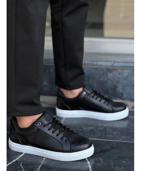 KB-BX1  Kuback Siyah Cilt Yüksek Beyaz Taban Günlük Erkek Ayakkabı