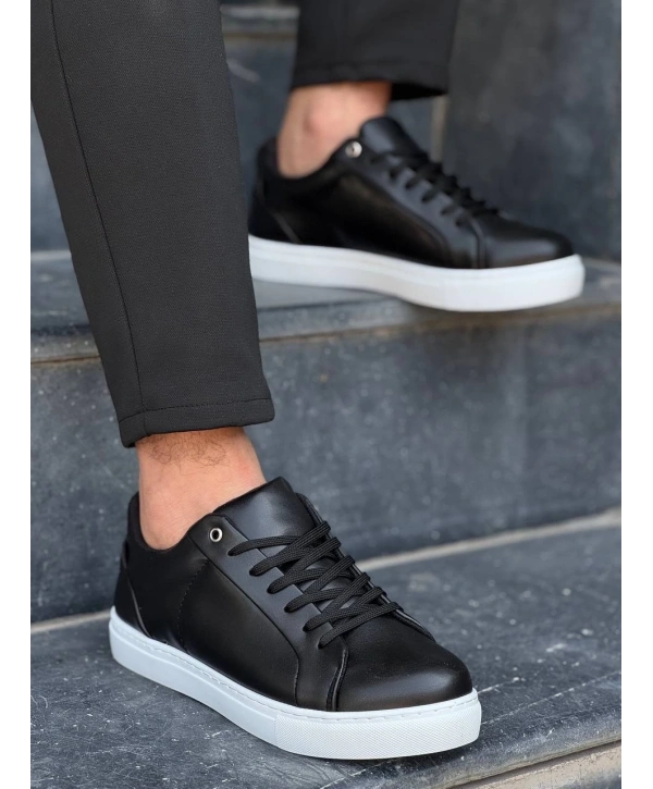 KB-BX1  Kuback Siyah Cilt Yüksek Beyaz Taban Günlük Erkek Ayakkabı