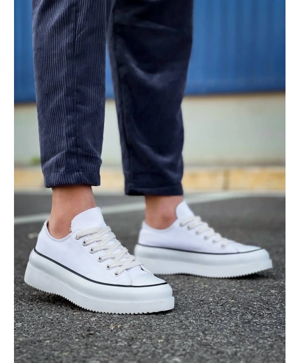 KB-CX-3 Kuback Kısa Beyaz Keten Beyaz Yüksek Taban Spor Ayakkabı