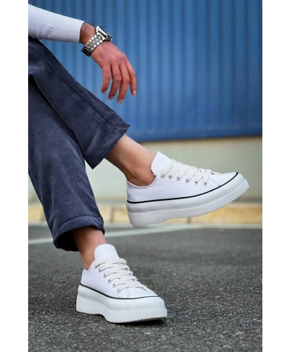 KB-CX-3 Kuback Kısa Beyaz Keten Beyaz Yüksek Taban Spor Ayakkabı