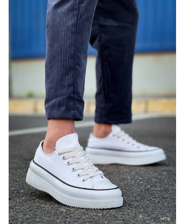 KB-CX-3 Kuback Kısa Beyaz Keten Beyaz Yüksek Taban Spor Ayakkabı