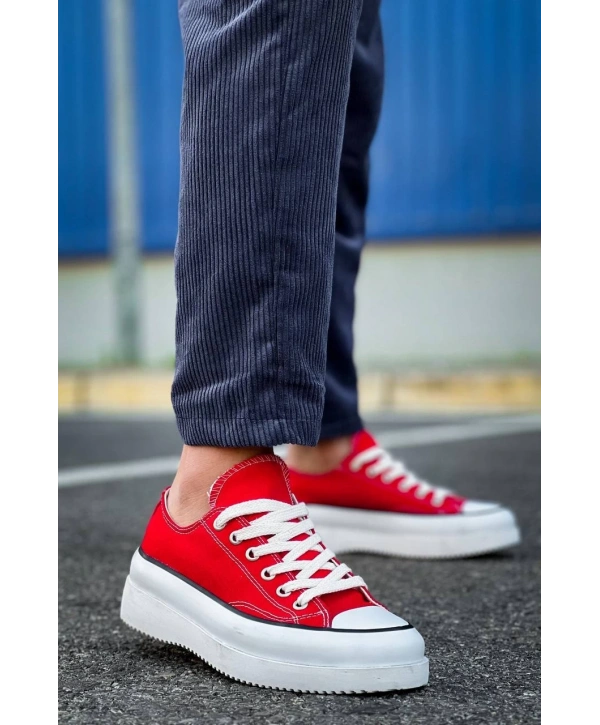 KB-CX-3 Kuback Kısa Kırmızı Keten Beyaz Yüksek Taban Spor Ayakkabı