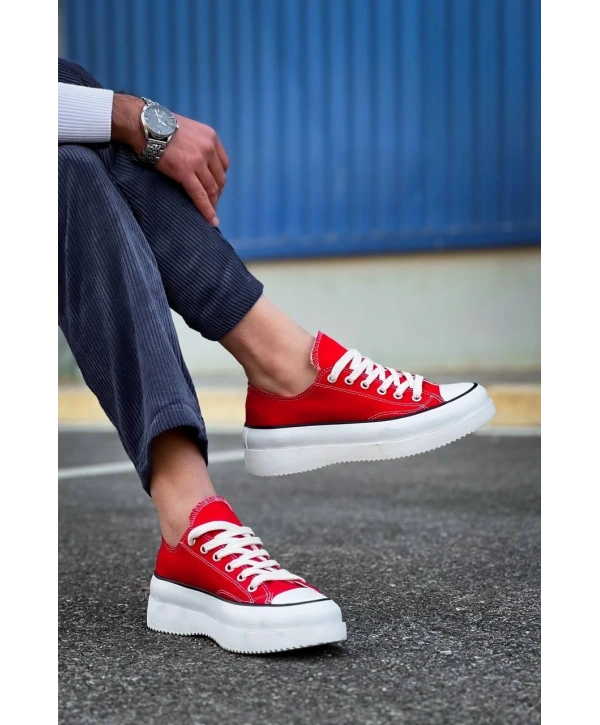 KB-CX-3 Kuback Kısa Kırmızı Keten Beyaz Yüksek Taban Spor Ayakkabı