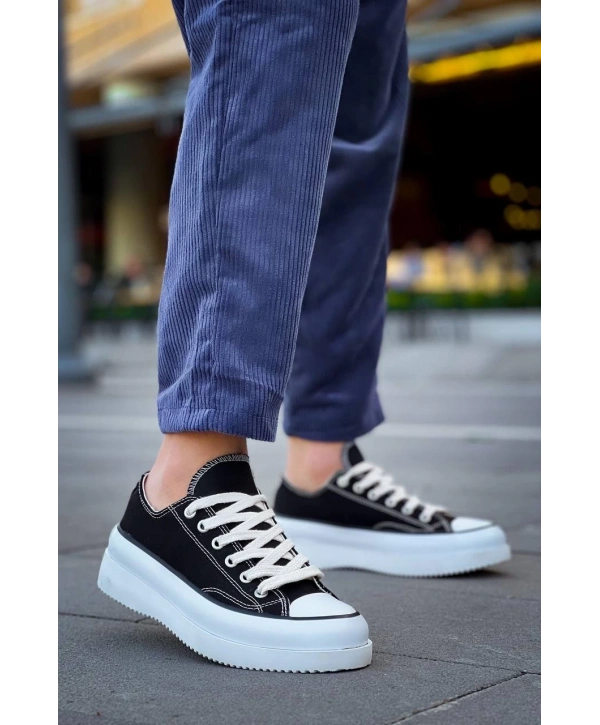 KB-CX-3 Kuback Kısa Siyah Keten Beyaz Yüksek Taban Spor Ayakkabı