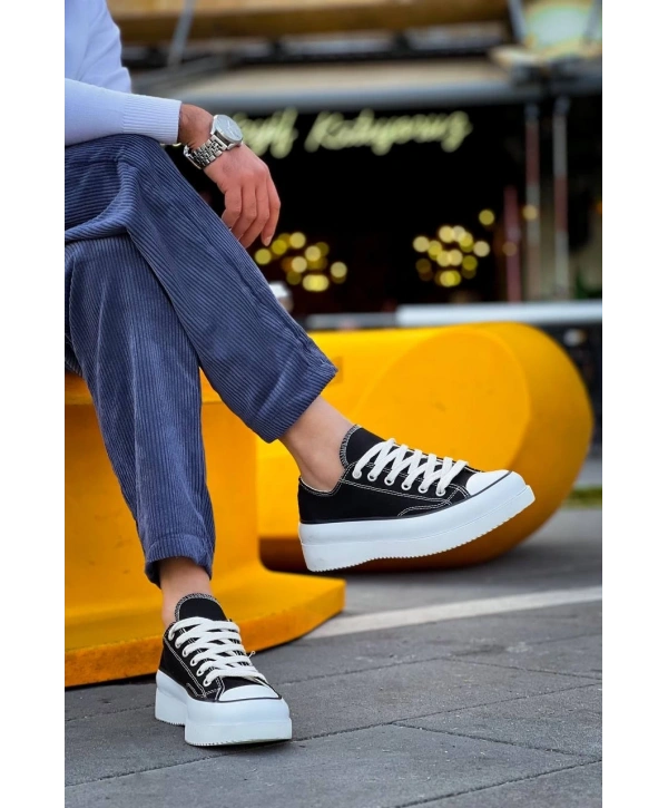 KB-CX-3 Kuback Kısa Siyah Keten Beyaz Yüksek Taban Spor Ayakkabı