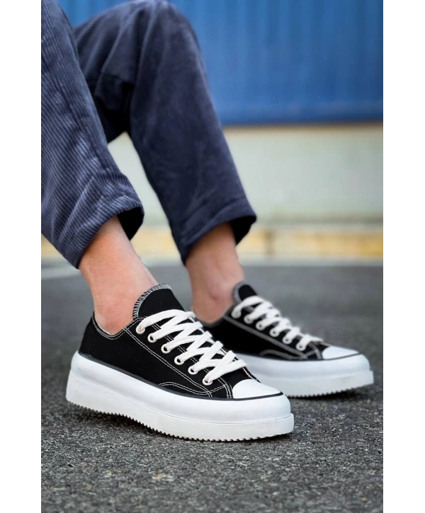 KB-CX-3 Kuback Kısa Siyah Keten Beyaz Yüksek Taban Spor Ayakkabı