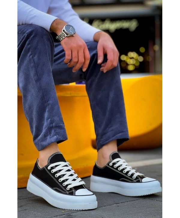 KB-CX-3 Kuback Kısa Siyah Keten Beyaz Yüksek Taban Spor Ayakkabı