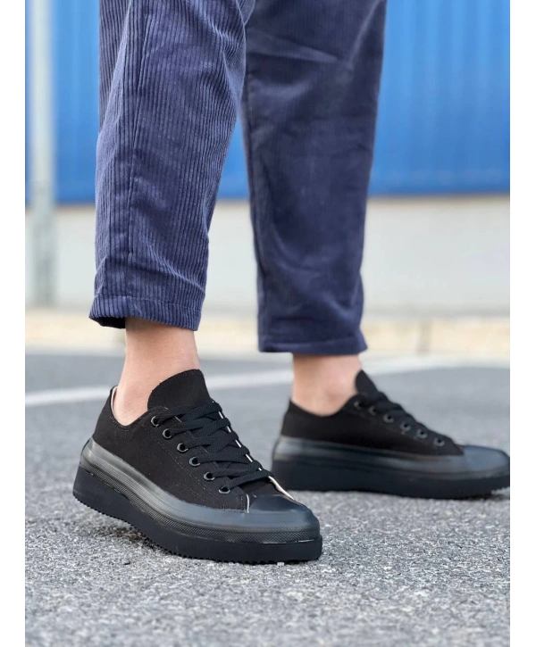 KB-CX-3 Kuback Kısa Siyah Keten Siyah Yüksek Taban Spor Ayakkabı