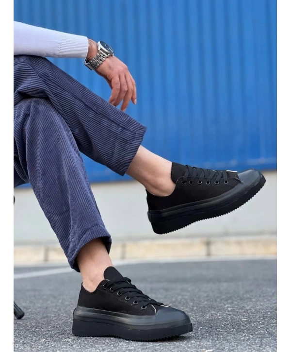 KB-CX-3 Kuback Kısa Siyah Keten Siyah Yüksek Taban Spor Ayakkabı