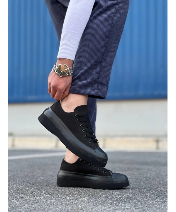 KB-CX-3 Kuback Kısa Siyah Keten Siyah Yüksek Taban Spor Ayakkabı