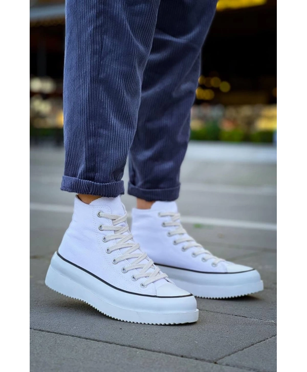 KB-CX-3 Kuback Uzun Beyaz Keten Beyaz Yüksek Taban Spor Ayakkabı